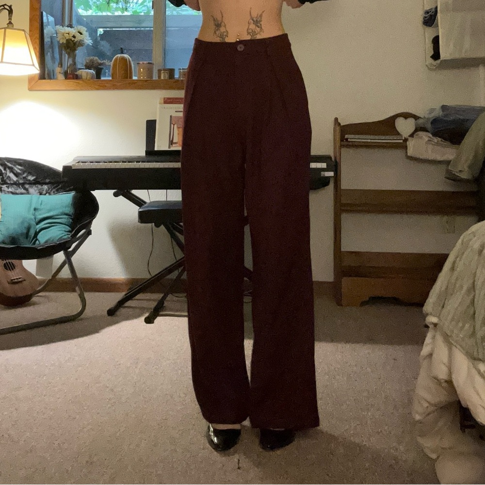 Commense Burgundy High Waisted Wide Leg Trousers